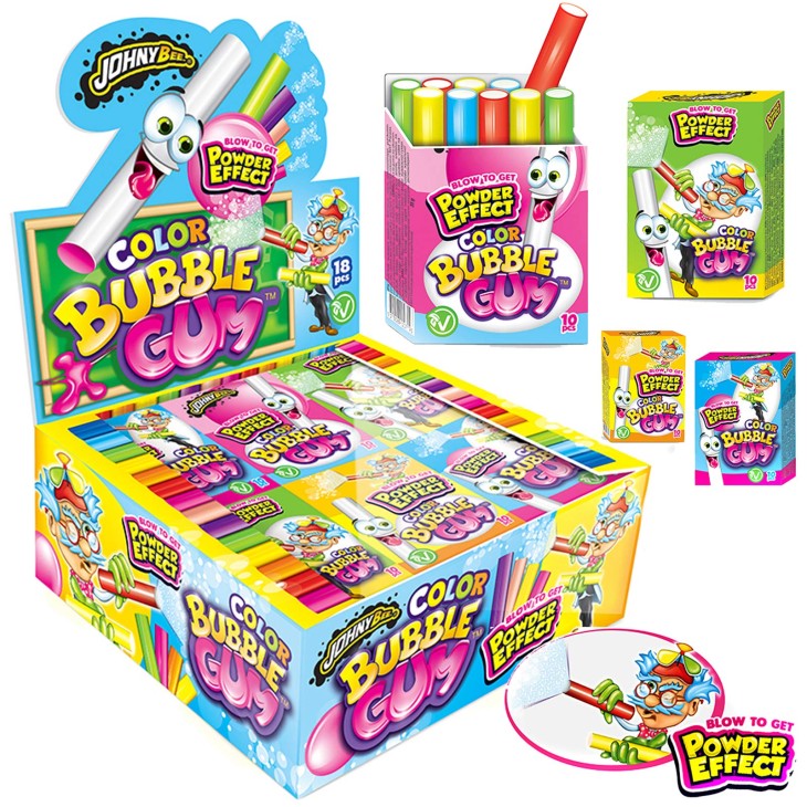 JOHNY BEE BLOW POWDER EFFECT BUBBLE GUM COLOR ΤΣΙΧΛΑ DISPLAY 18ΤΕΜ