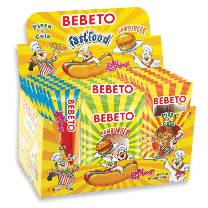 BEBETO MINI ΖΑΧΑΡΩΤA DISPLAY FAST FOOD MIX 30GRX24TMX (BURGER,HOT DOG,PIZZA