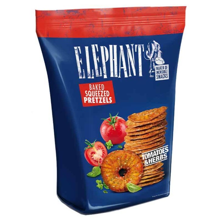 ELEPHANT BAKES SQUEEZED PRETZELS TOMATO&HERBS 70GR