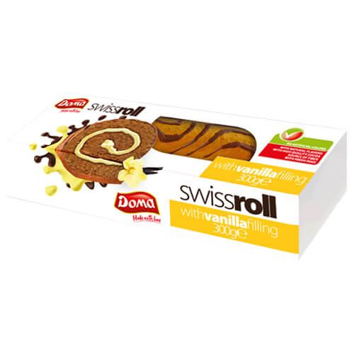 DOMA SWISS ROLL 300GR ΚΕΙΚ ΣΟΚΟΛΑΤΑ ΜΕ ΓΕΜΙΣΗ ΒΑΝΙΛΙΑ