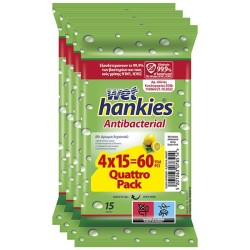 WET HANKIES ΥΓΡΑ ΜΑΝΤΗΛΑΚΙΑ ΑΝΤΙΒΑΚΤΗΡΙΑΚΑ ΛΕΜΟΝΙ 15τεμ (4X15 QUATTRO PACK) WET HANKIES ΥΓΡΑ ΜΑΝΤΗΛΑΚΙΑ ΑΝΤΙΒΑΚΤΗΡΙΑΚΑ ΛΕΜΟΝΙ 15τεμ (4X15 QUATTRO PACK)