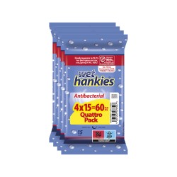 WET HANKIES ΥΓΡΑ ΜΑΝΤΗΛΑΚΙΑ ΑΝΤΙΒΑΚΤΗΡΙΑΚΑ ΚΛΑΣΣΙΚΟ 15τεμ (4X15 QUATTRO PAC