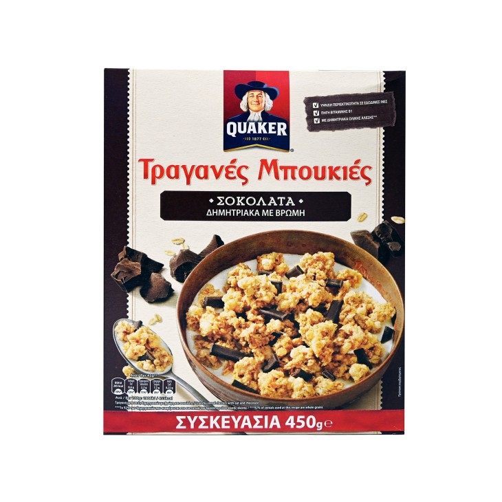 QUAKER ΔΗΜΗΤΡΙΑΚΑ 450gr ΤΡΑΓΑΝΕΣ ΜΠΟΥΚΙΕΣ ΜΕ ΣΟΚΟΛΑΤΑ ΥΓΕΙΑΣ