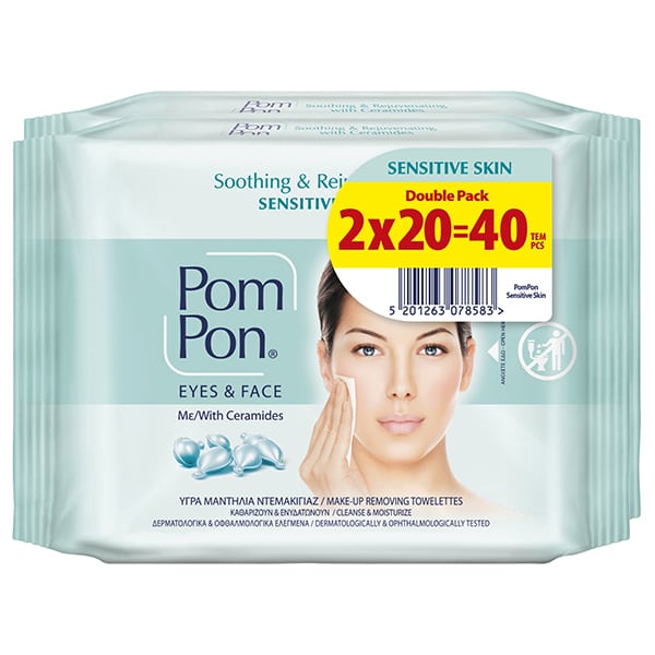 POM POΝ ΥΓΡΑ ΜΑΝΤΗΛΑΚΙΑ ΑΦΑΙΡΕΣΗΣ ΜΑΚΙΓΙΑΖ SENSITIVE EYES & FACE 2X20τεμ