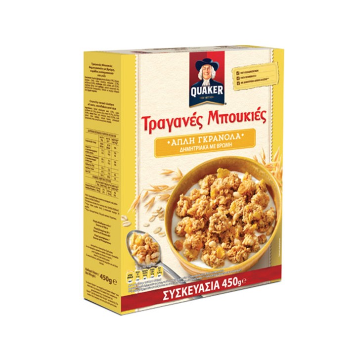 QUAKER ΔΗΜΗΤΡΙΑΚΑ 450gr ΤΡΑΓΑΝΕΣ ΜΠΟΥΚΙΕΣ ΑΠΛΗ ΓΚΡΑΝΟΛΑ