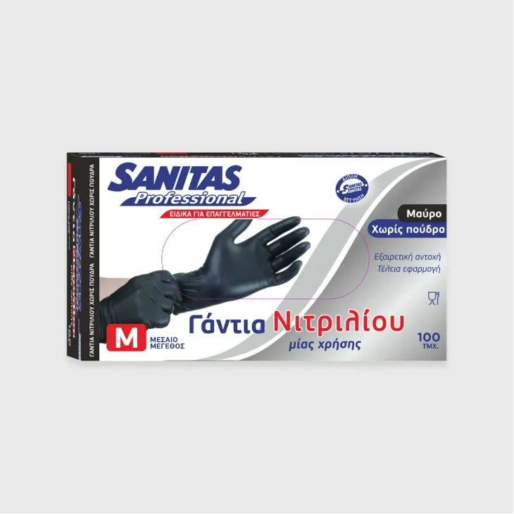 SANITAS 100ΤΕΜ ΓΑΝΤΙΑ ΝΙΤΡΙΛΙΟΥ ΜΙΑΣ ΧΡΗΣΗΣ ΜΑΥΡΑ ΧΩΡΙΣ ΠΟΥΔΡΑ MEDIUM