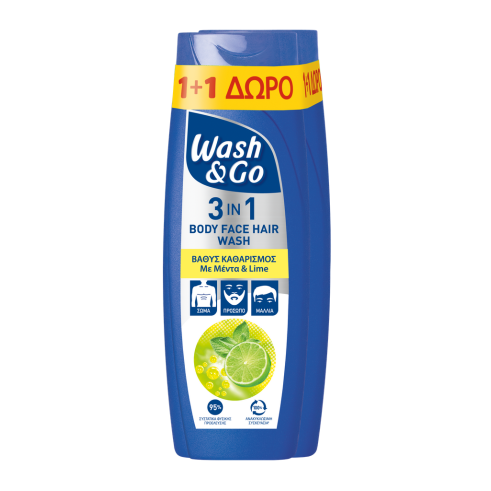 WASH & GO 3 ΣΕ 1 BODY FACE HAIR WASH ΜΕΝΤΑ&ΛΑΙΜ (1+1 ΔΩΡΟ) 360ml