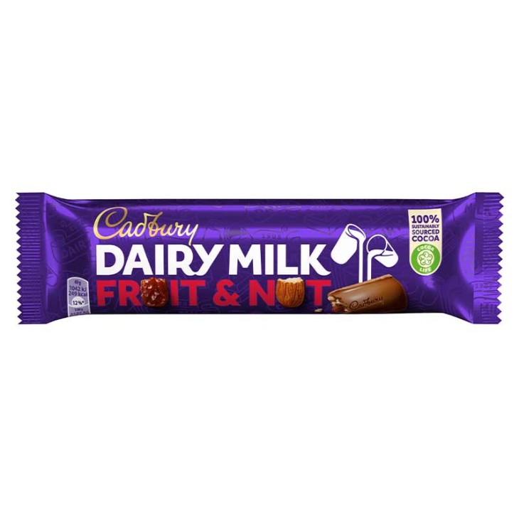 CADBURY DAIRY MILK 49GR ΜΠΑΡΑ ΣΟΚΟΛΑΤΑΣ FRUIT & NUT CADBURY DAIRY MILK 49GR ΜΠΑΡΑ ΣΟΚΟΛΑΤΑΣ FRUIT & NUT
