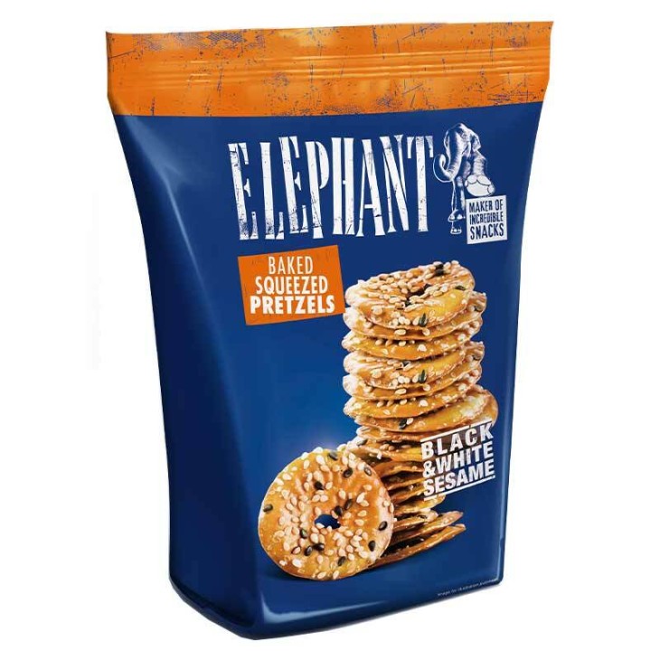 ELEPHANT BAKES SQUEEZED PRETZELS XXL BLACK&WHITE SESAME 300GR