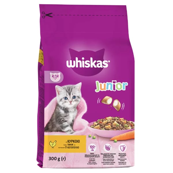 WHISKAS JUNIOR 2-12 ΜΗΝΩΝ ΞΗΡΑ ΤΡΟΦΗ ΓΑΤΑΣ 300gr ΜΕ ΚΟΤΟΠΟΥΛΟ