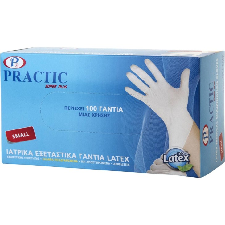 PRACTIC 100ΤΕΜ ΙΑΤΡΙΚΑ ΓΑΝΤΙΑ LATEX  ΜΕ ΠΟΥΔΡΑ (SMALL)