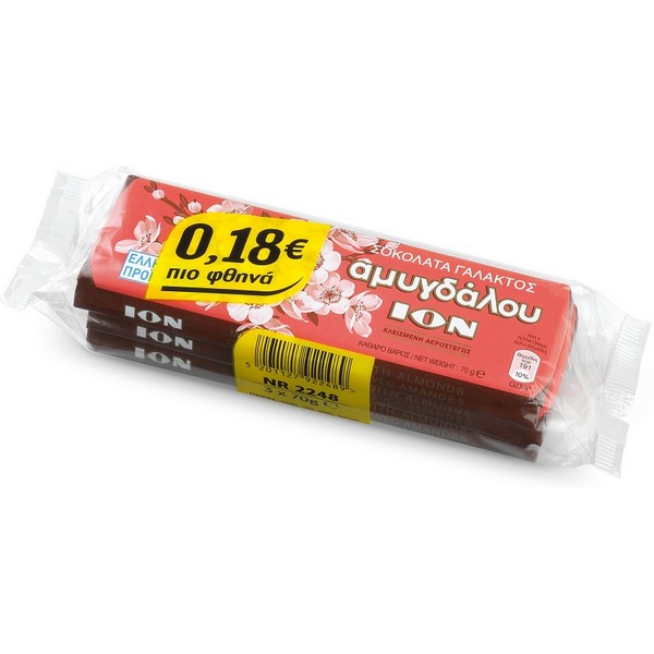 ΙΟΝ ΣΟΚΟΛΑΤΑ AMΥΓΔΑΛΟΥ 70gr (Χ3)