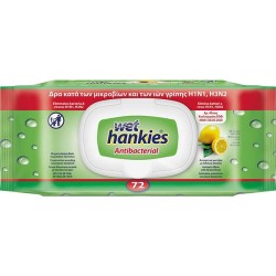 WET HANKIES ΥΓΡΑ ΜΑΝΤΗΛΑΚΙΑ ΑΝΤΙΒΑΚΤΗΡΙΑΚΑ 72ΤΕΜ ΛΕΜΟΝΙ