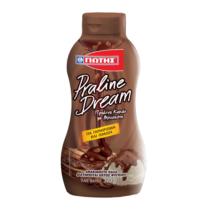 ΓΙΩΤΗΣ ΣΙΡΟΠΙ ΠΡΑΛΙΝΑ ΚΑΚΑΟ ΜΠΙΣΚΟΤΟ 350gr