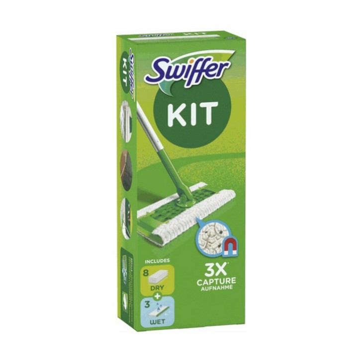 SWIFFER WET+DRY ΣΚΟΥΠΑ ΜΕ ΠΤΥΣΣΟΜΕΝΗ ΛΑΒΗ (8+3 ΠΑΝΑΚΙΑ) ΠΡΑΣΙΝΗ