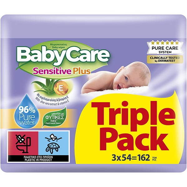 BABYCARE ΜΩΡΟΜΑΝΤΗΛΟ SENSITIVE PLUS 54WIPES 3TEM (ΜΩΒ)