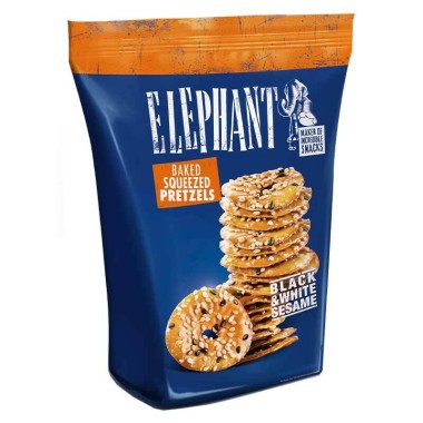 ELEPHANT BAKES SQUEEZED PRETZELS BLACK&WHITE SESAME 80GR ELEPHANT BAKES SQUEEZED PRETZELS BLACK&WHITE SESAME 80GR