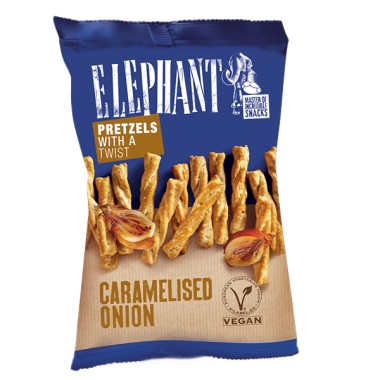 ELEPHANT BAKES PRETZELS WITH A TWIST CARAMELISED ONION 80gr ELEPHANT BAKES PRETZELS WITH A TWIST CARAMELISED ONION 80gr